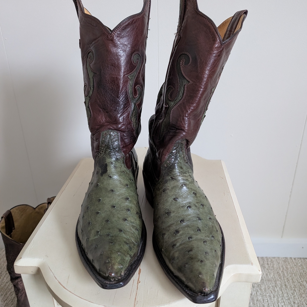 Men's Leather Cowboy Boots in Brown and Green